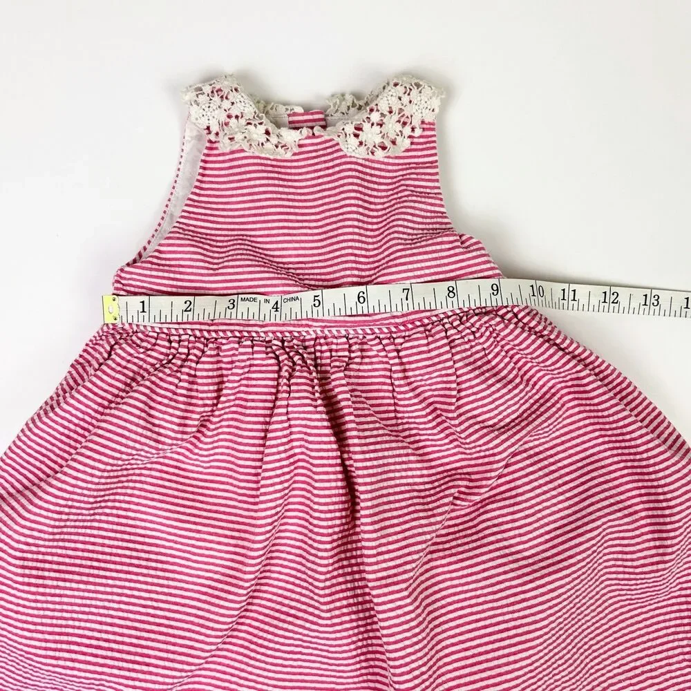 Ralph Lauren Pink White Stripe Seersucker Lace Collar Flouncy Baby Dress 12 Mnth